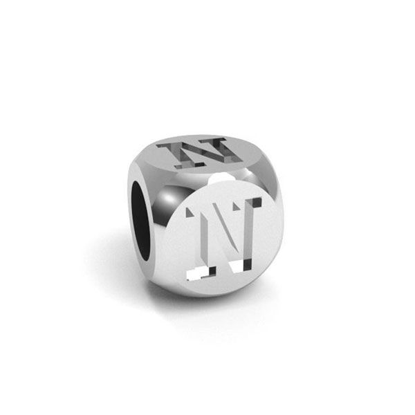 Pendentif - cube avec lettre N*argent 925*CUBE N 4,8x4,8 mm