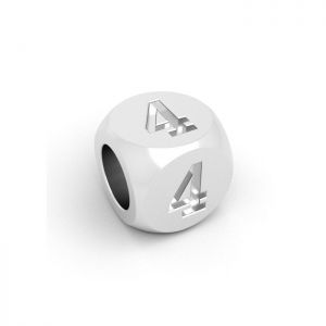 Pendentif - cube avec chiffre 4*argent 925*CUBE 4 4,8x4,8 mm