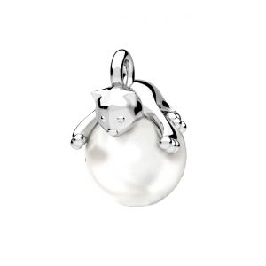 Pendentif chat, perle blanche*argent AG 925*ODL-00452 10x14 mm ver.2